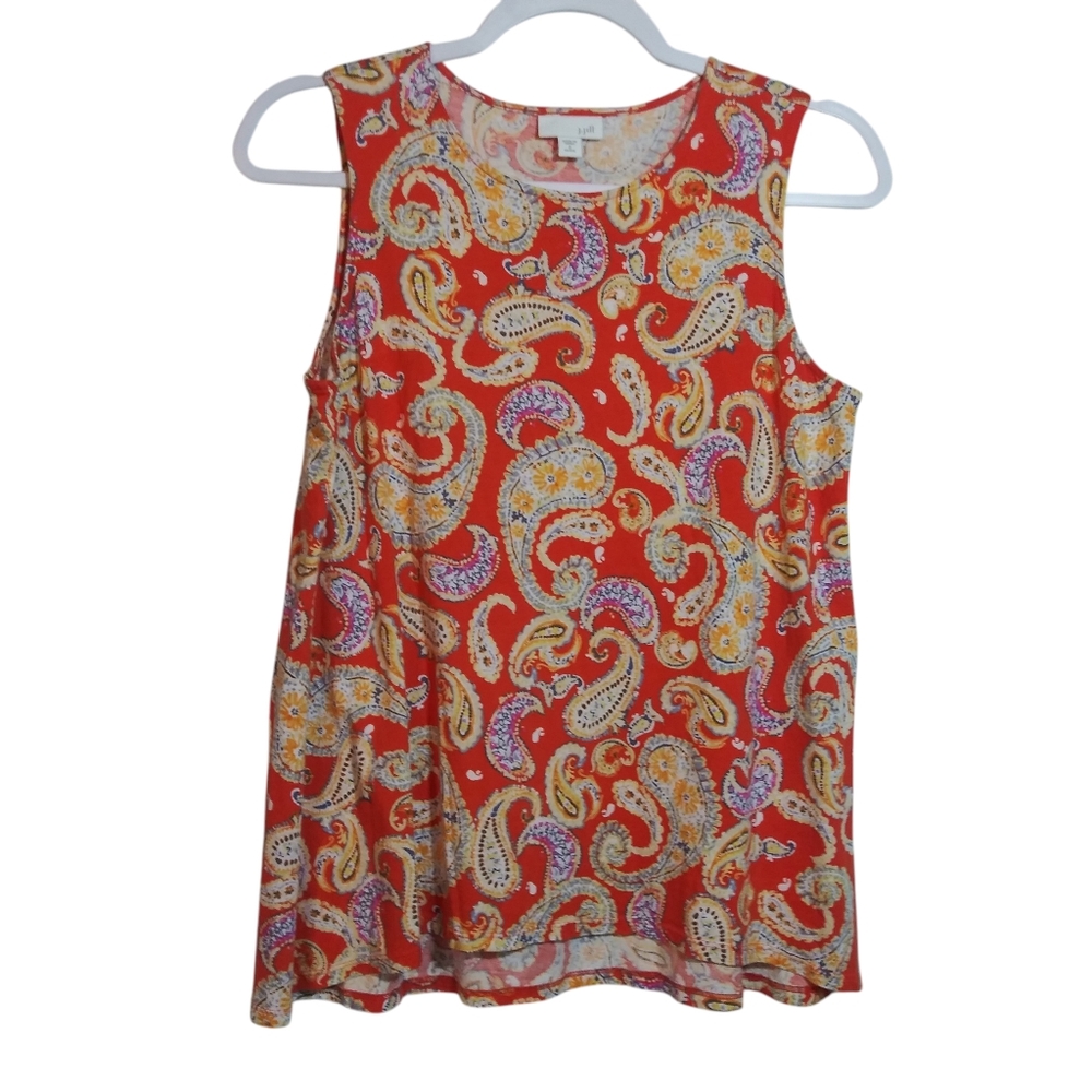 J. Jill Paisley Orange Sleeveless Tank Top Cotton Travel Size Small Petite